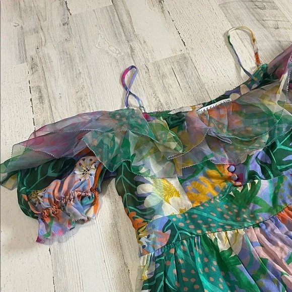 Jessie Liu Summer Floral Tiered Silk Midi Dress Size Medium - Picture 6 of 12